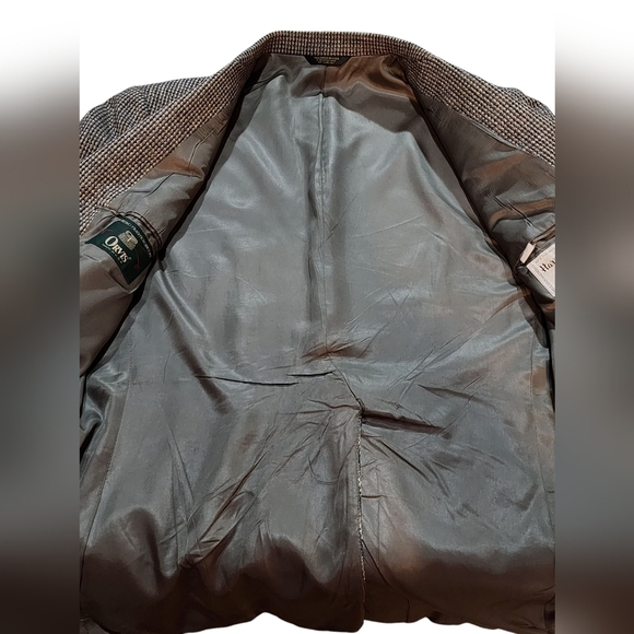 Orvis Harris Tweed Blazer 42R Brown Houndstooth Wool Jacket USA Made - Picture 6 of 13